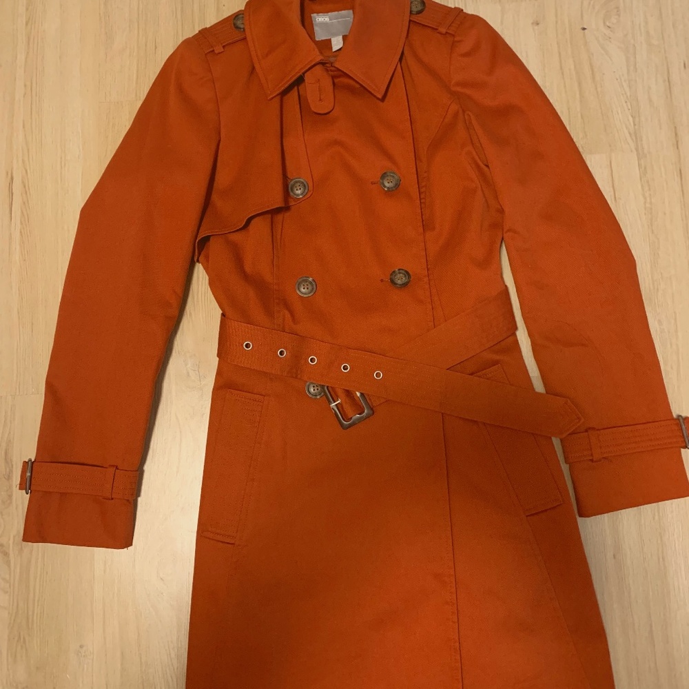 ASOS Belted Red Trench Coat with Black Buttons. Small Small.